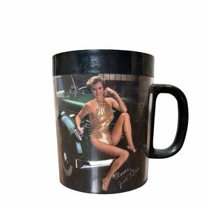 Snap On Black Mug with Vintage Car and Pinup Model Print 1988